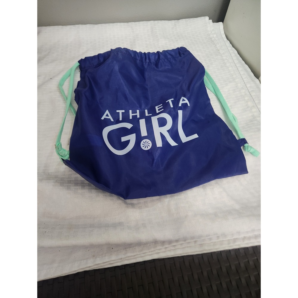 Athleta Girl Drawstring Cinch Bag Blue Mint Green Logo Gym Sack